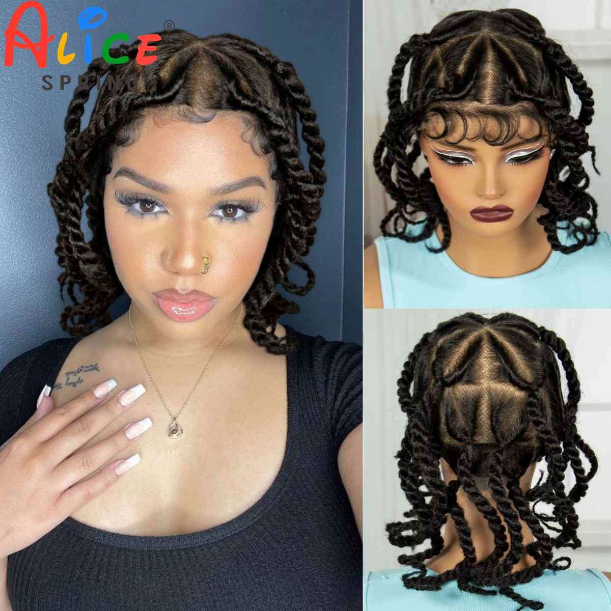 12inch Transparent Full Lace Braided Wigs Handmade Bantu Synthetic Braided Lace Wigs Natural Knotless Braids Wigs with Baby Hair