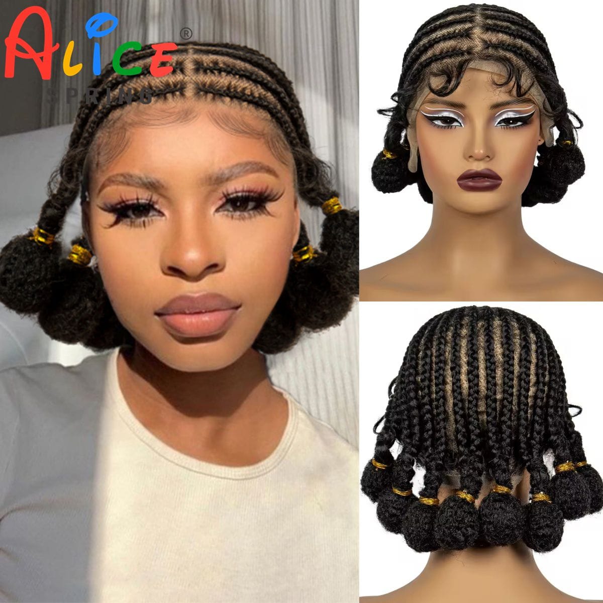 Cornrow Braided Wigs Synthetic Handmade Bantu Braids Wig with Baby Hair Transparent Full Lace Braided Lace Wig for Black Women