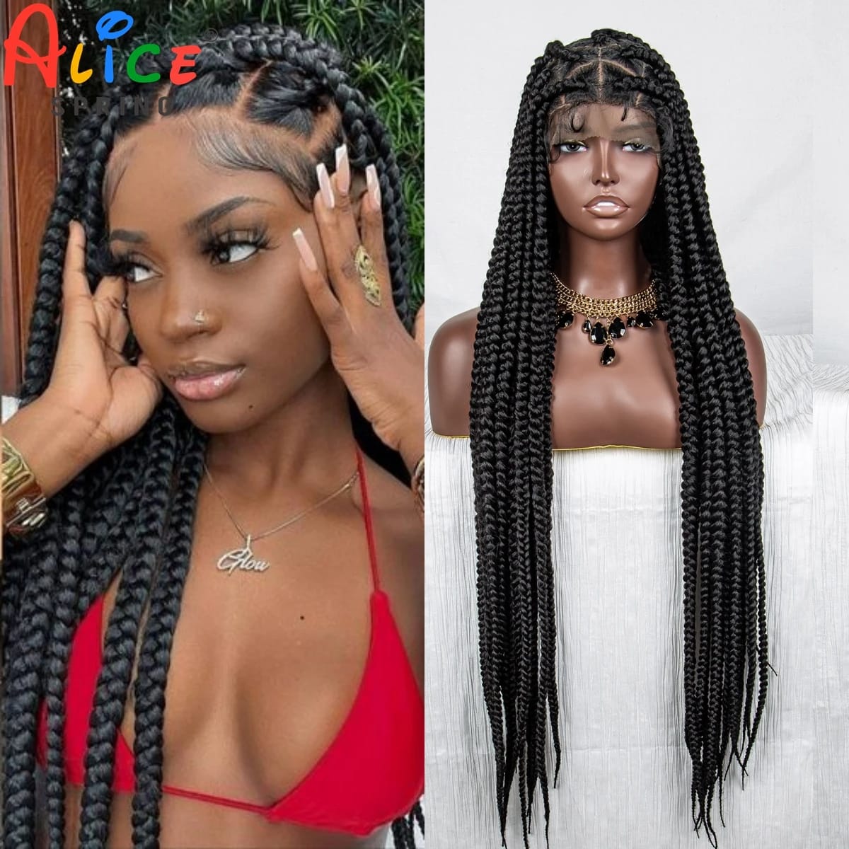 Synthestic Full Lace Braided Wigs Straight Knotless Box Braids Wig for Black Women Lace Front Braiding Hair Wig with Baby Hair