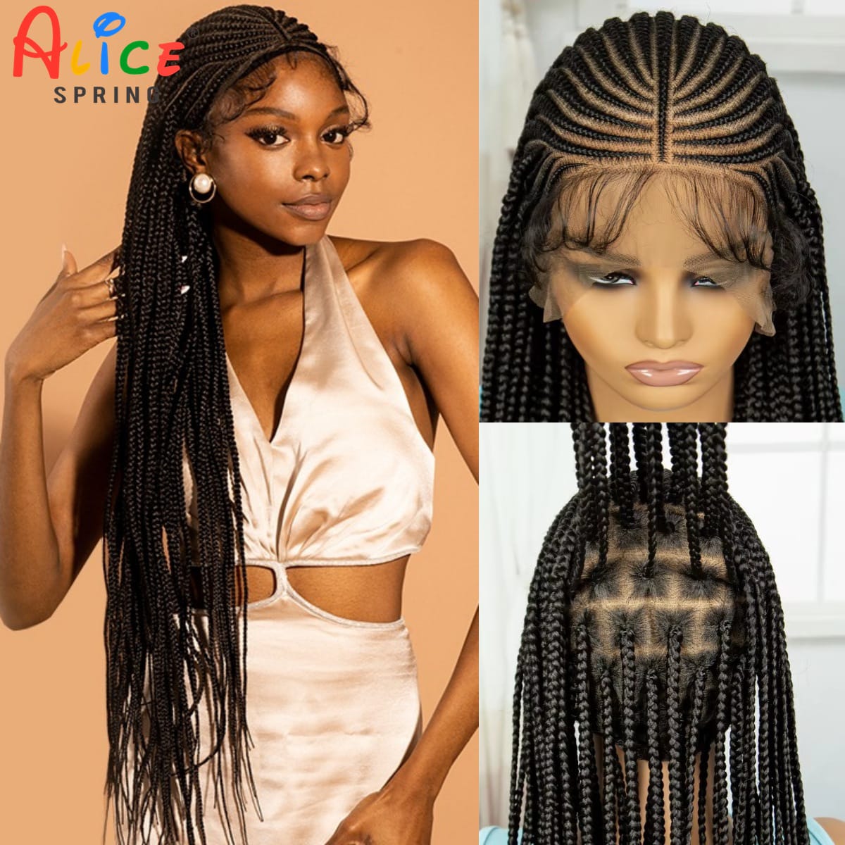 36Inch Natural Cornrow Braided Wigs Full Lace Braided Wigs Synthetic Knotless Braided Lace Wig with Baby Hair For Black Women