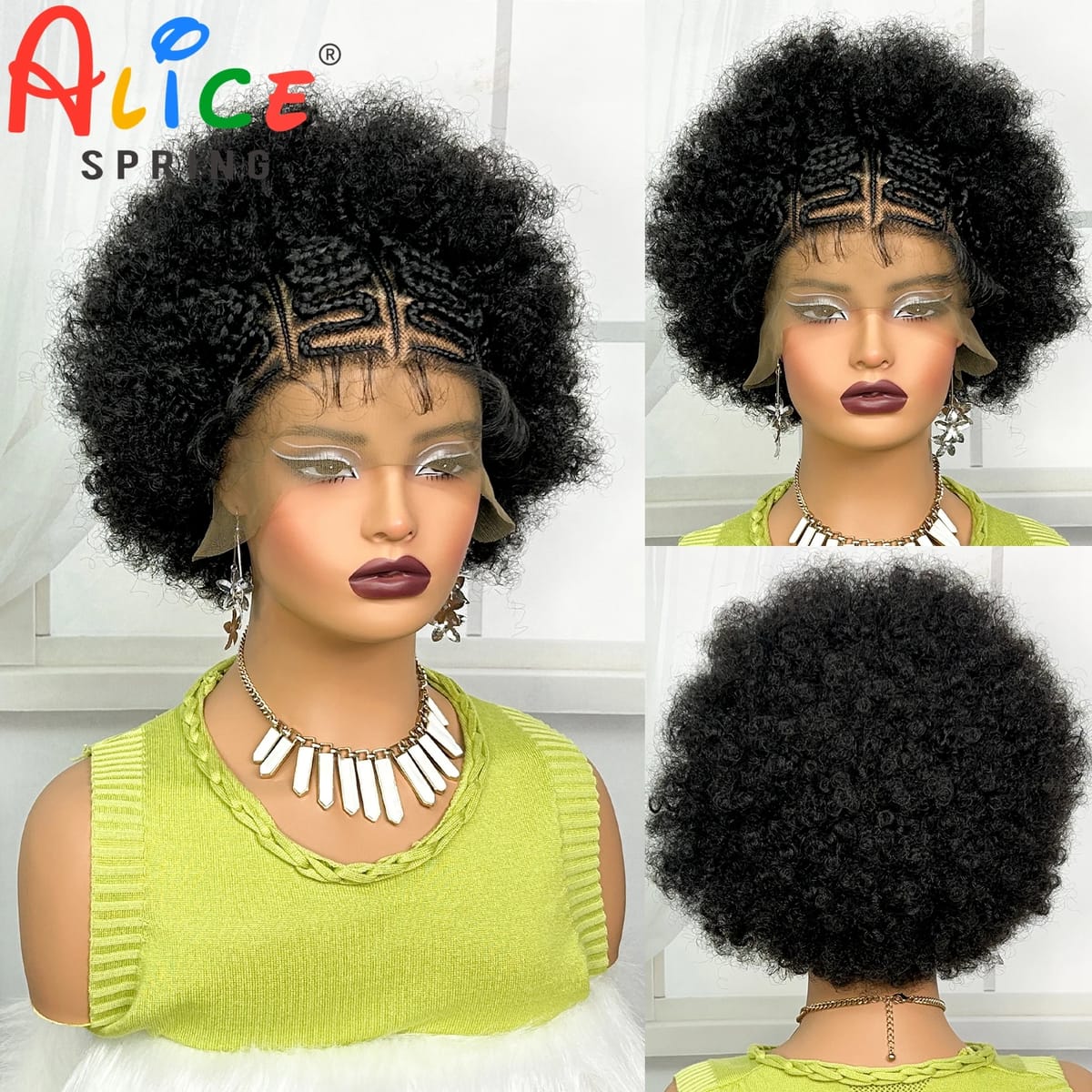 Synthetic Lace Front Afro Kinky Curly Braided Wigs with Baby Hair Short Curly 99J Burgundy Braided Lace Wigs for Black Women