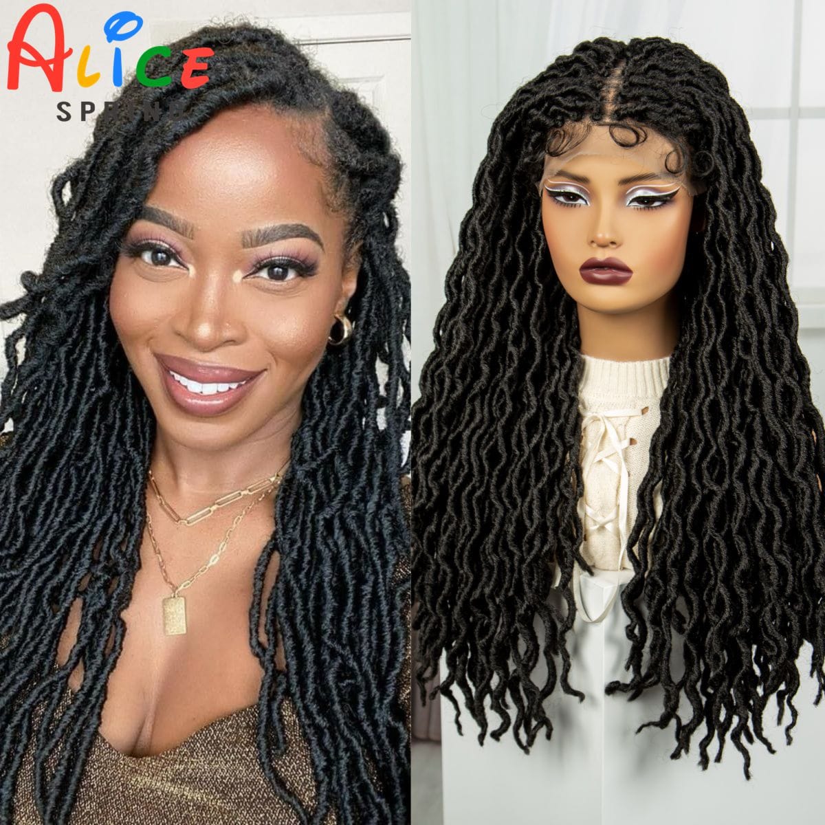Synthetic Dreadlocks Lace Braided Wigs Butterfly Locs Crochets Hair Braided Wig for Black Women Braiding Lace Front Hair Wig