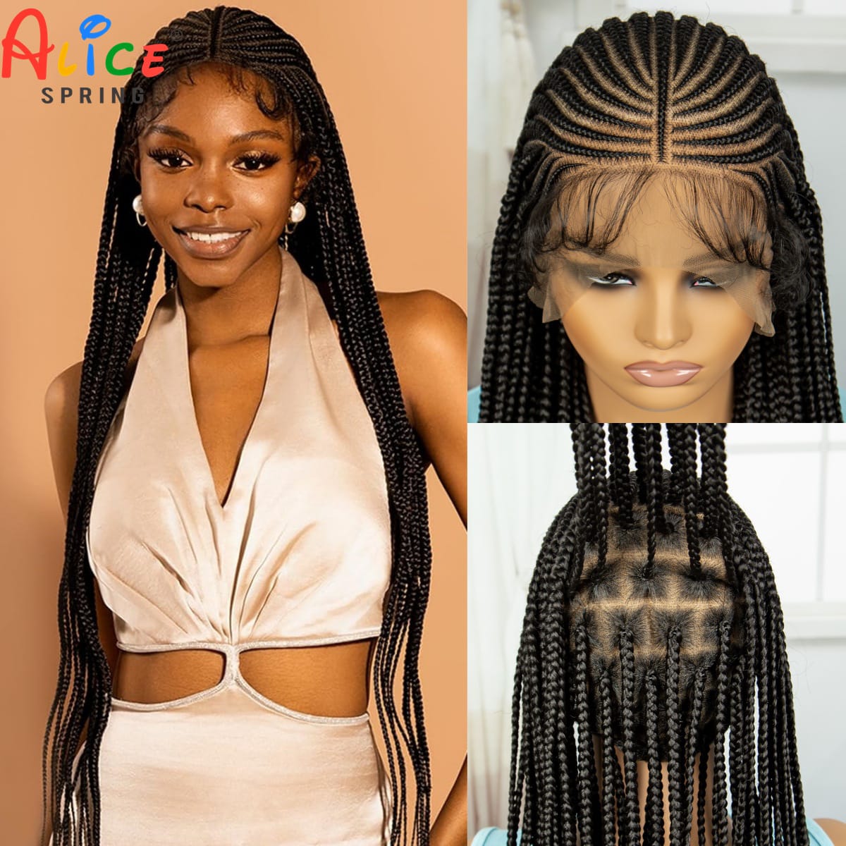36Inch Cornrow Braided Wigs Natural Full Lace Braided Wigs Synthetic Knotless Braided Lace Wig with Baby Hair For Black Women