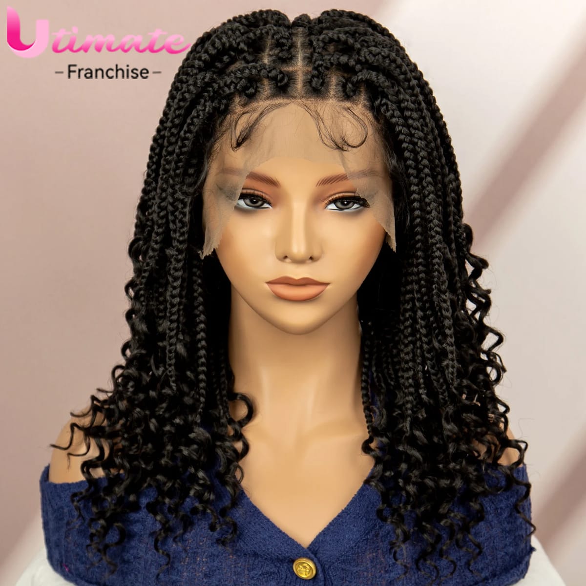 Lace Braided wigs Synthetic Box Braided Wigs Ful Lace Braiding Wig with Baby Hair 16 Inches Afro Curly Braids Wigs Hand Made