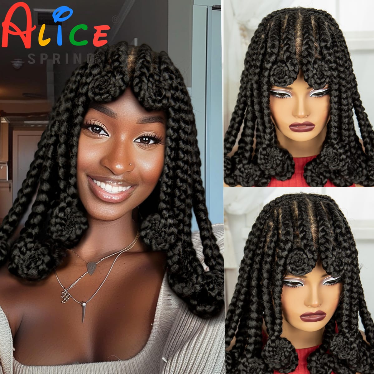 14Inch Synthetic Full Lace Bantu Braids Wig with Baby Hair Natural Lace Front Braided Wig Handmade Cornrow Braid for Black Women