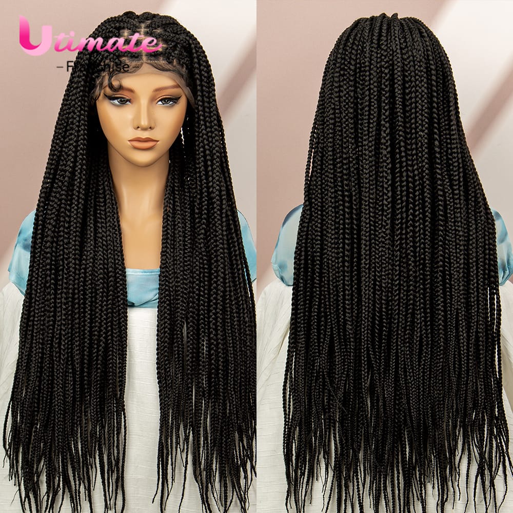 Synthetic Braided Wig Synthetic Hair Lace Front Wigs Box Braided Wigs for Black Women 36 Inches Micro Braids Wigs with Baby Hair
