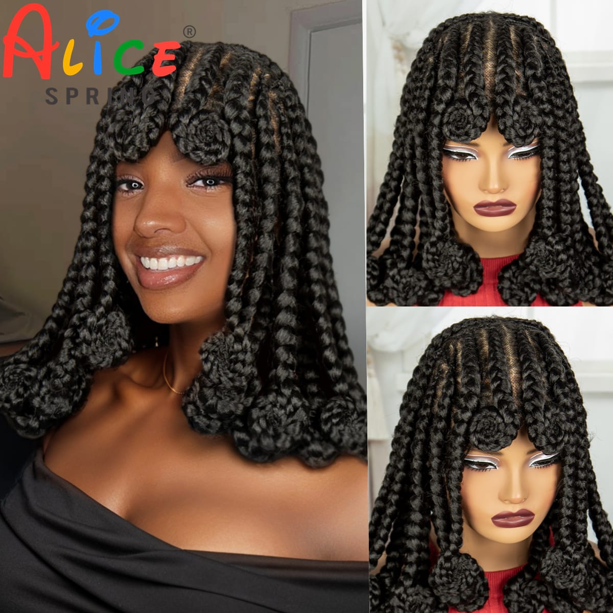 14Inch Synthetic Full Lace Bantu Braids Wig with Baby Hair Handmade Cornrow Braid for Black Women Natural Lace Front Braided Wig