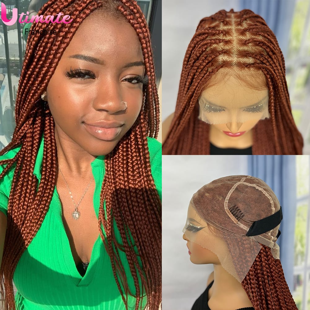 Synthetic Full Lace Box Braided Wigs Ginger Color Lace Front Braided Wigs With Baby Hair for Black Women Goddess Wigs