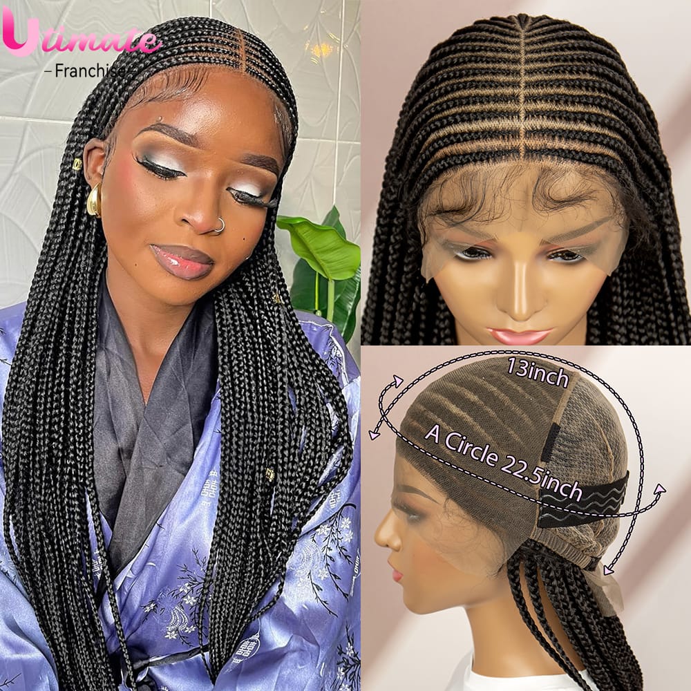 Synthetic Cornrow Braided  Wigs for Black Women Full Lace Braiding Hair Wigs with Baby Hair 36 Inches Lace Wigs