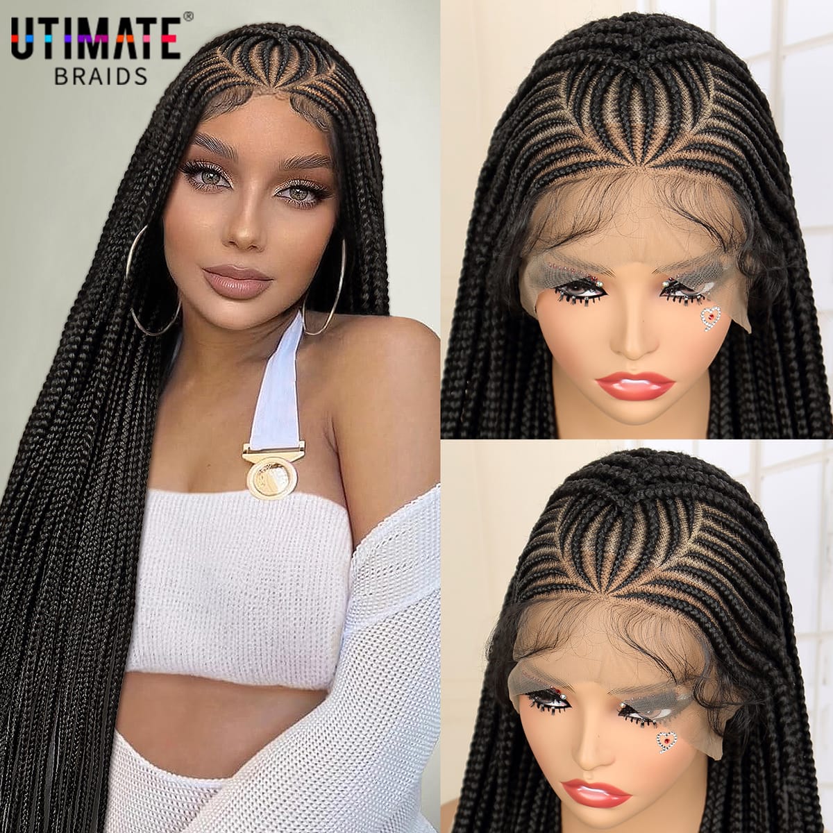 Synthetic Full Lace Cornrow Braided Wigs with Baby Hair for Black Women 36 Inches Knotless Box Braids Wig Twist Braiding Wig