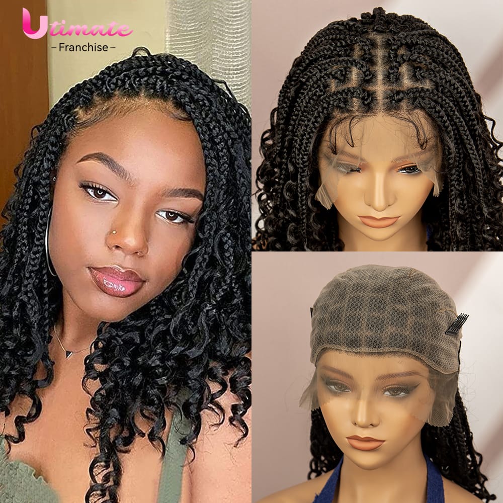 Box Braided Wigs Full Lace Synthetic Wigs for Women Curly Hair Braided Wigs with Baby Hair Short Braiding Hair Afro Wigs