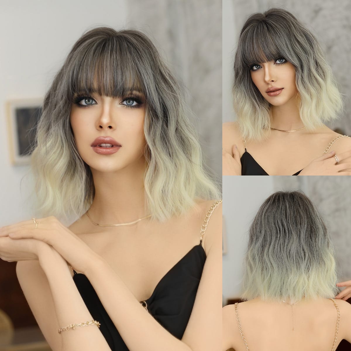 12“ Short Omber Blonde Gradient Color Women’s Cosplay Hair Wig