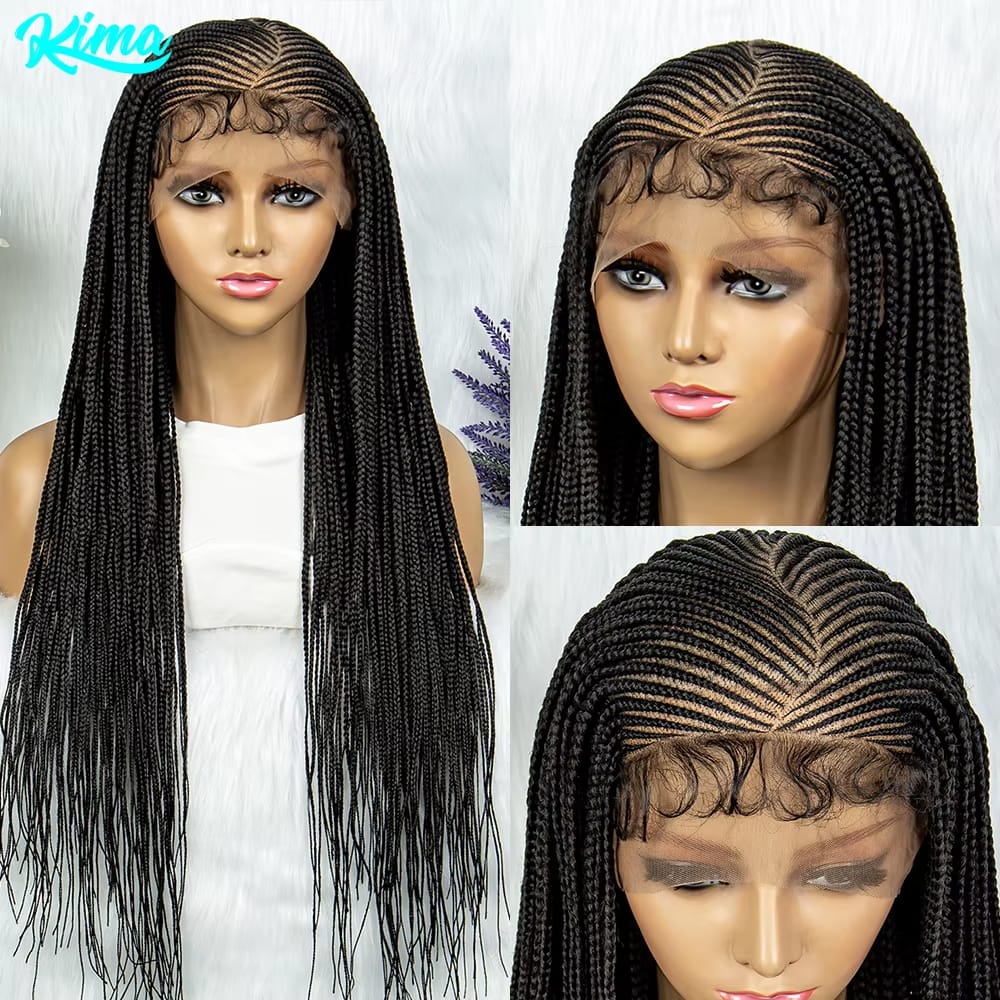 KIMA Fulani Box Cornrow Braided Wigs Synthetic Full Lace Front Braided Wigs With Baby Hair for Black Women