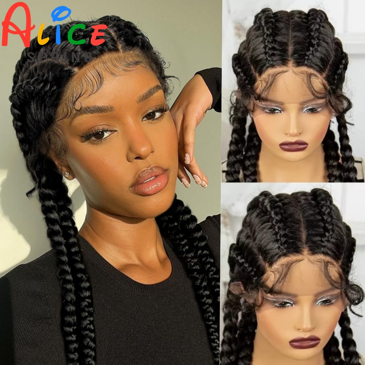 36 Inch Synthetic Braids Wig Natural Cornrow Braided Wigs with Baby Hair for Black Women Synthetic Lace Ftont Braiding Hair Wigs