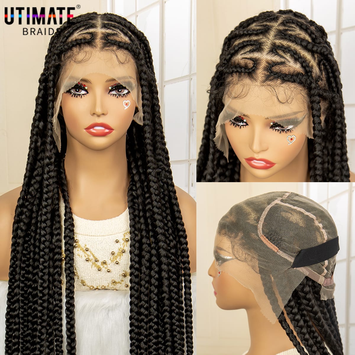 Afro Cornrow Braided Wigs Synthetic Full Lace Heart Knotless Braiding Wig for Black Women with Baby Hair Box Braids Wigs