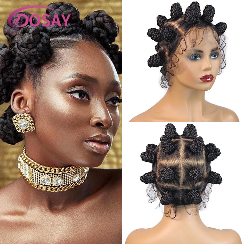 Synthetic Full Lace Front Braided Wigs Bantu Knots Hairstyles Knotless Box Braids Braid Wig For Black Women Braiding Hair Dosay