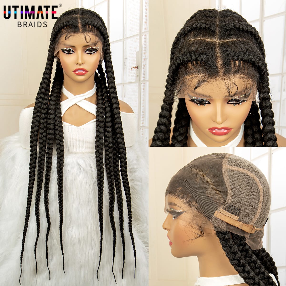 Synthetic Full HD Lace Braids Wig for Black Women Cornrow Braided Wig Lace Frontal Knotless Box Braiding Wig with Baby Hair