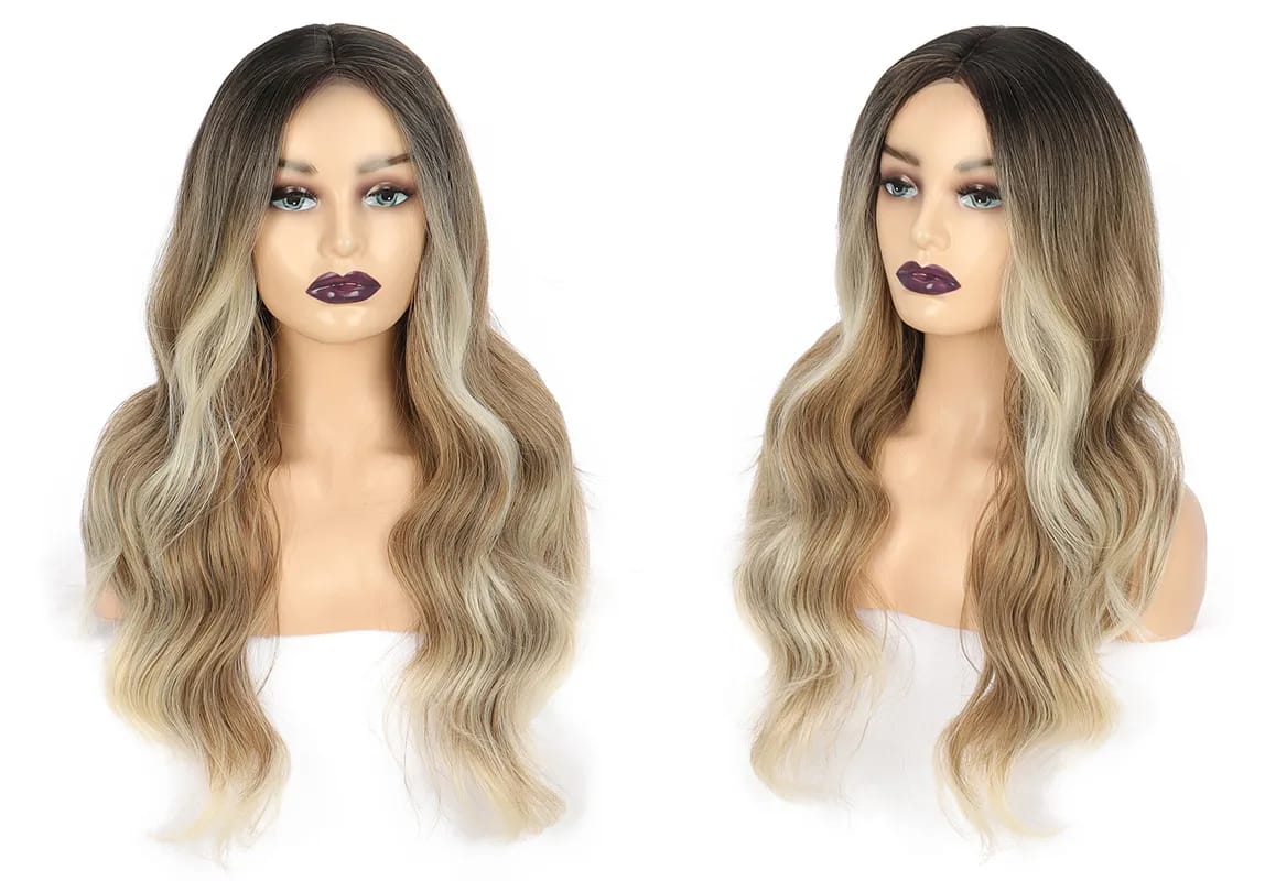 24" long Curly nix Blonde Middle Part Ombre Synthetic Hair Cosplay Wig