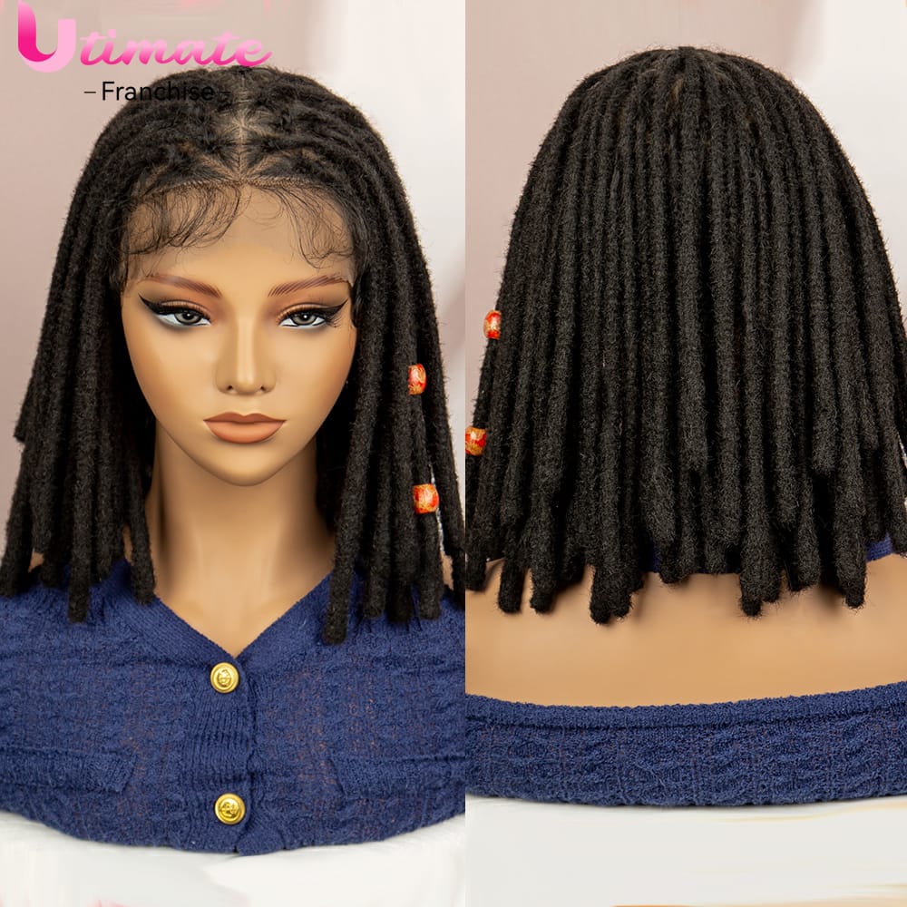 Synthetic Dreadlock Braided Wigs Full Lace Twisted Wigs with Beads Synthetic Short BoB Crochet Wigs With Baby Hair Knotless Wigs