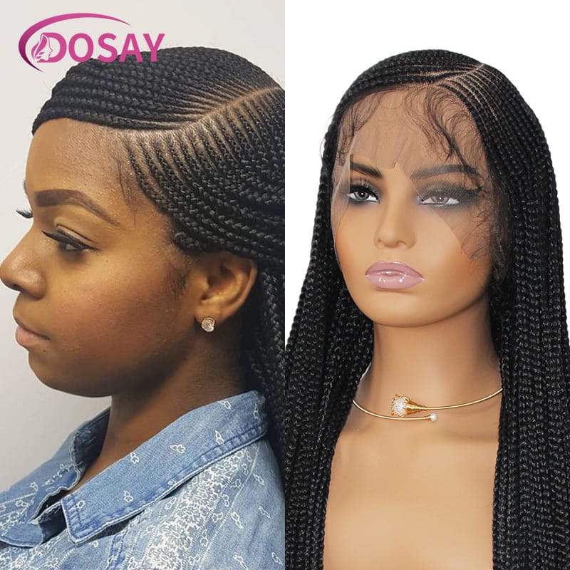 Synthetic Side Part Braiding Hair Knotless Box Braided Wigs For Black Women Cornrow Braid Wig Full Lace Front Braids Hair Wig