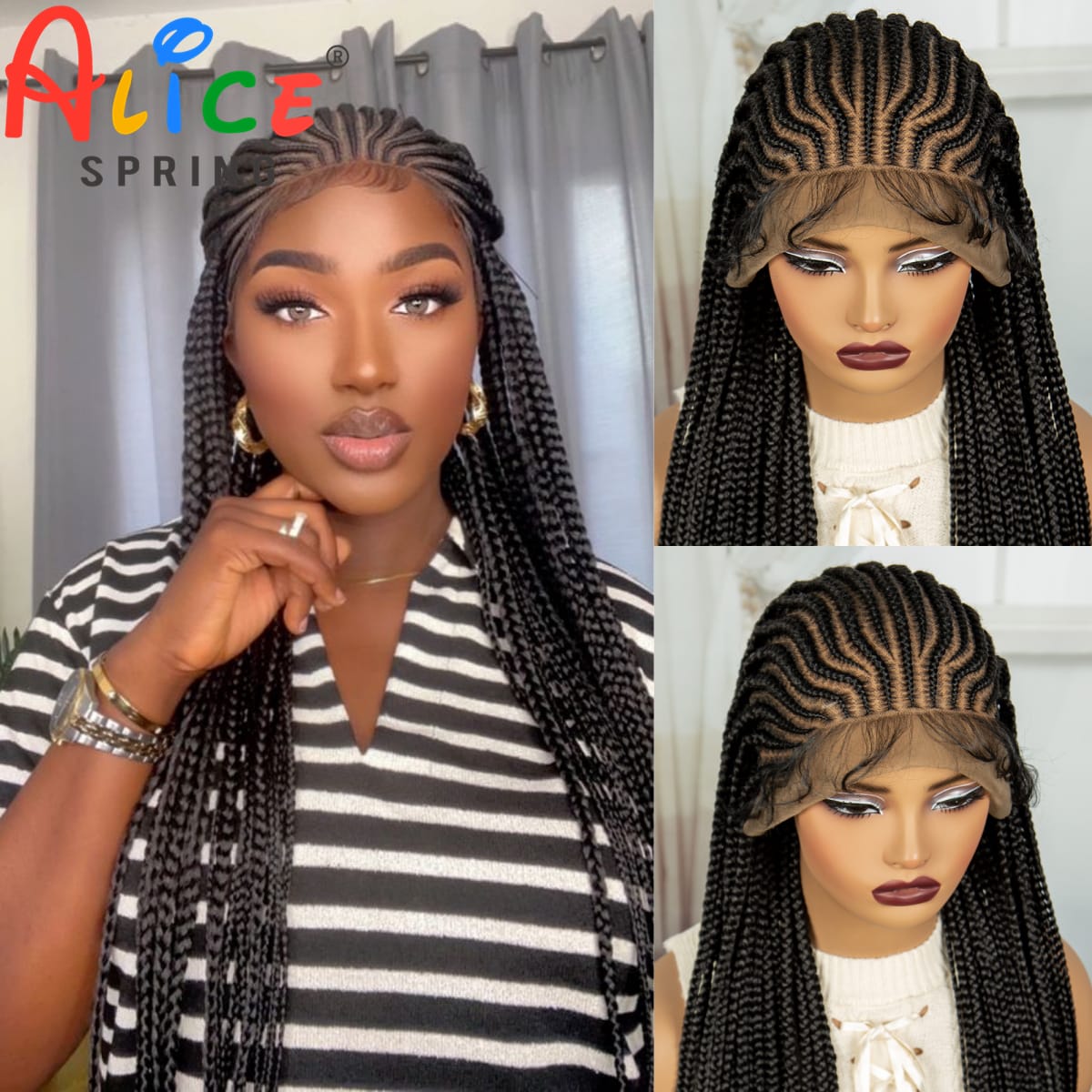 Full Lace Braid Wig Synthetic Cornrow Braid Wigs Natural Straight Braid Wig with Baby Hair Lace Front Braid Wigs for Black Women