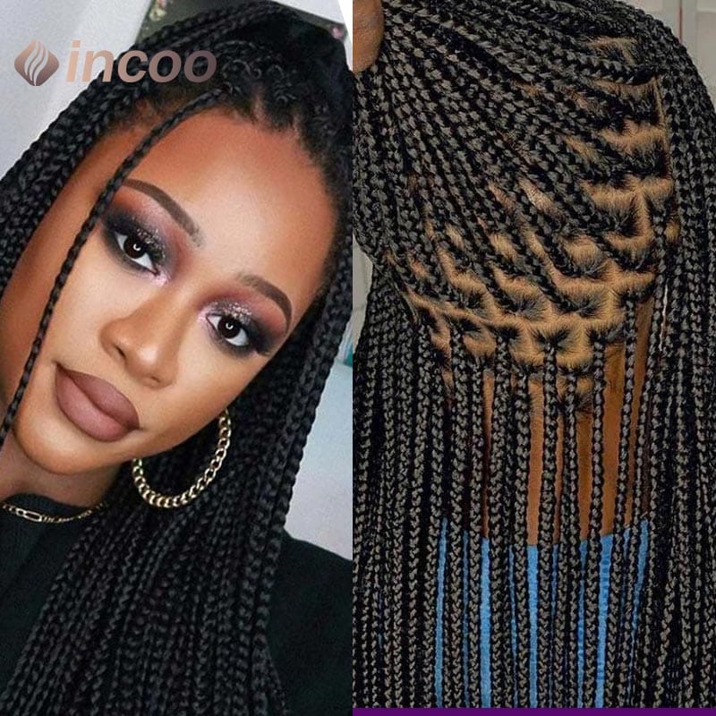Synthetic Braided Wigs For Black Women Ombre Synthetic Braids Long Box Braided Wigs Fake Scalp Braiding Hair Cosplay Machine Wig