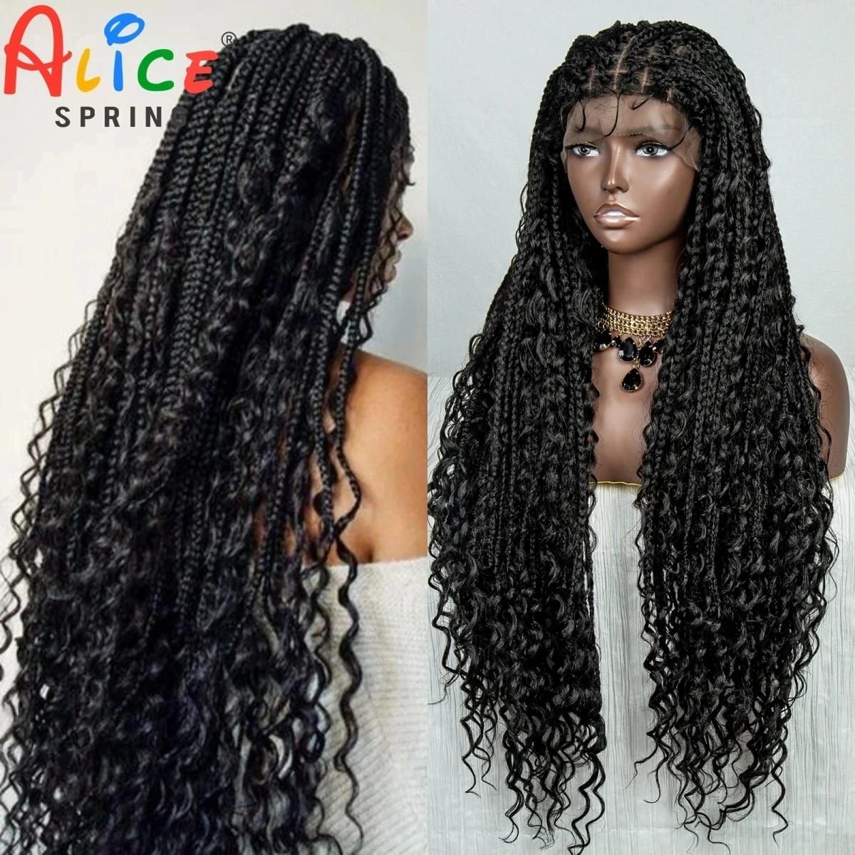 32 Inches Synthetic Lace Braided Wigs Knortless Braids Lace Wig with Baby Hair for Black Women Transparent Braiding Hair Wigs