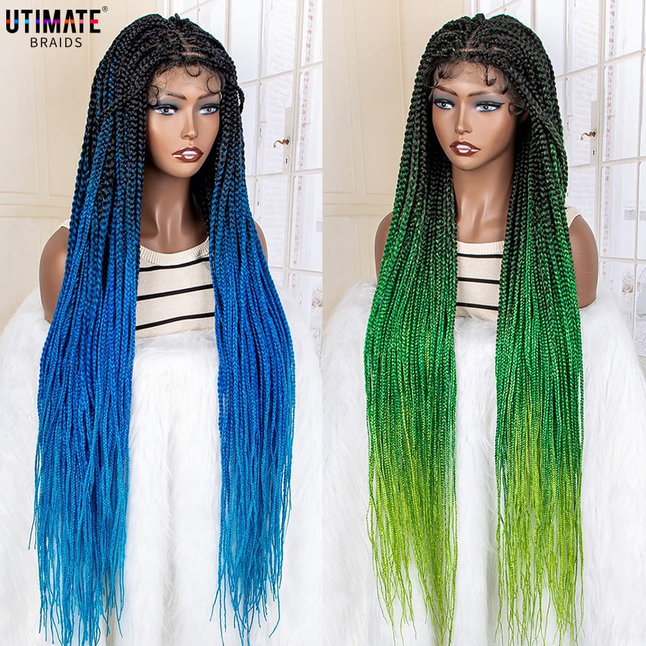 New Synthetic 9x6 Lace Frontal Colorful Braided Wigs 36 Inches Straight Long Hair for Black Women African Box Braiding Wigs