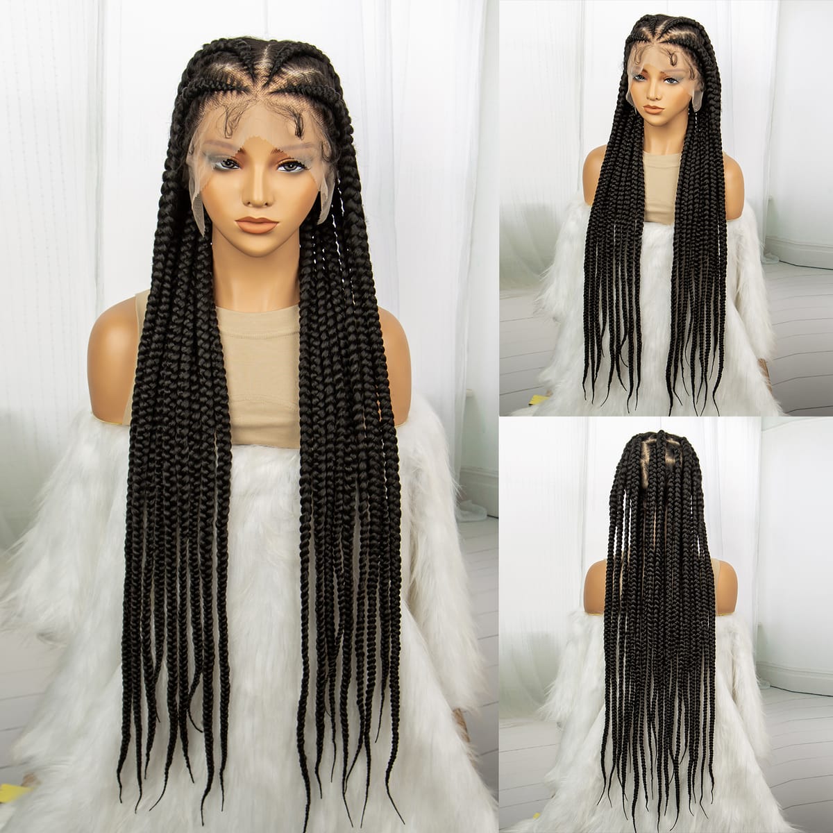 Synthetic Braided Wigs Full Lace Long Braiding Hair Wigs for Black Women Cornrow Braided wigs with Baby Hair 38 Inches Knotless