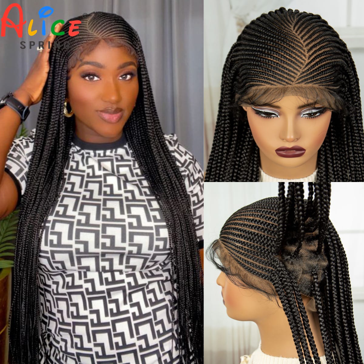 Cornrow Braided Wigs 36Inch Natural Synthetic Knotless Braided Lace Wig Full Lace Braided Wigs with Baby Hair For Black Women