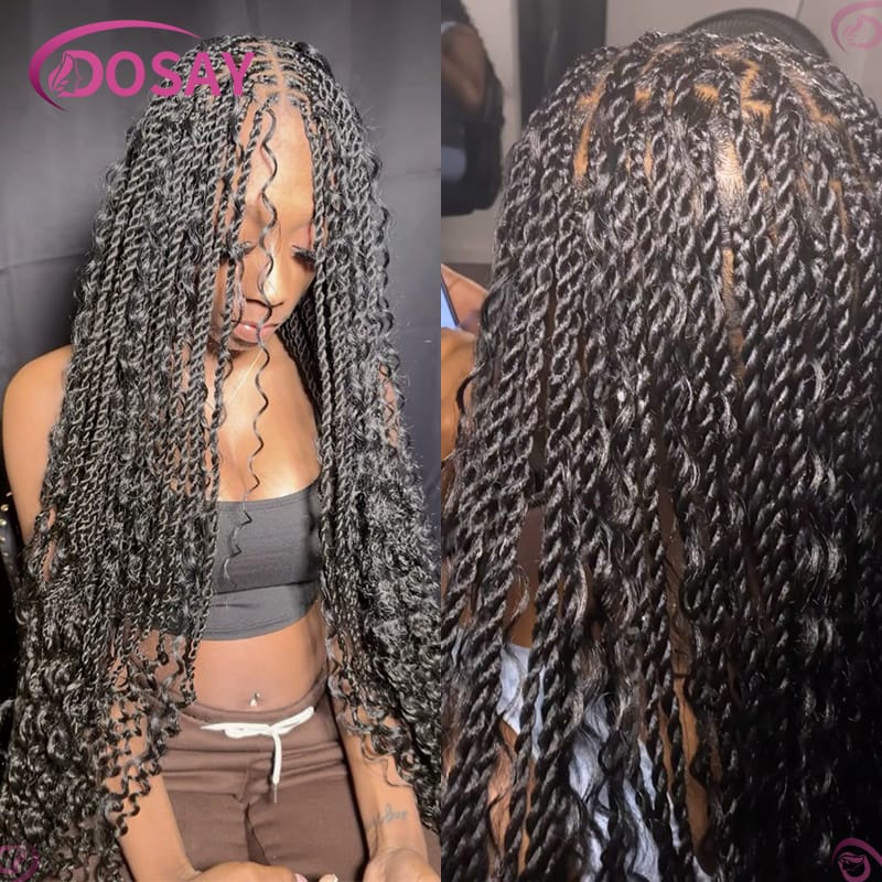 Synthetic Curly Wigs Bohemian Twist Braided Wigs For Black Women Knotless Box Braid Wig Female Lace Front Cheap Braids Hair Wig