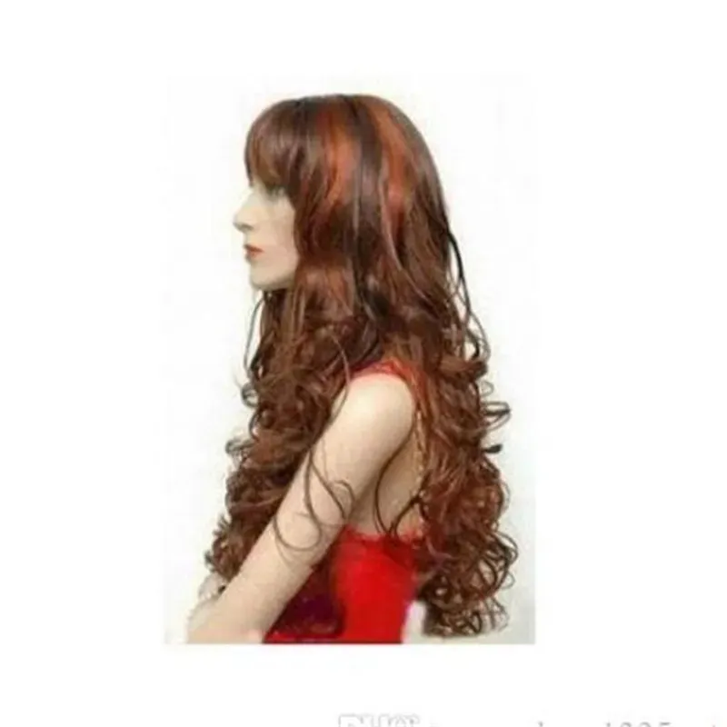 New long curly copper red & brown mix Hair wigs