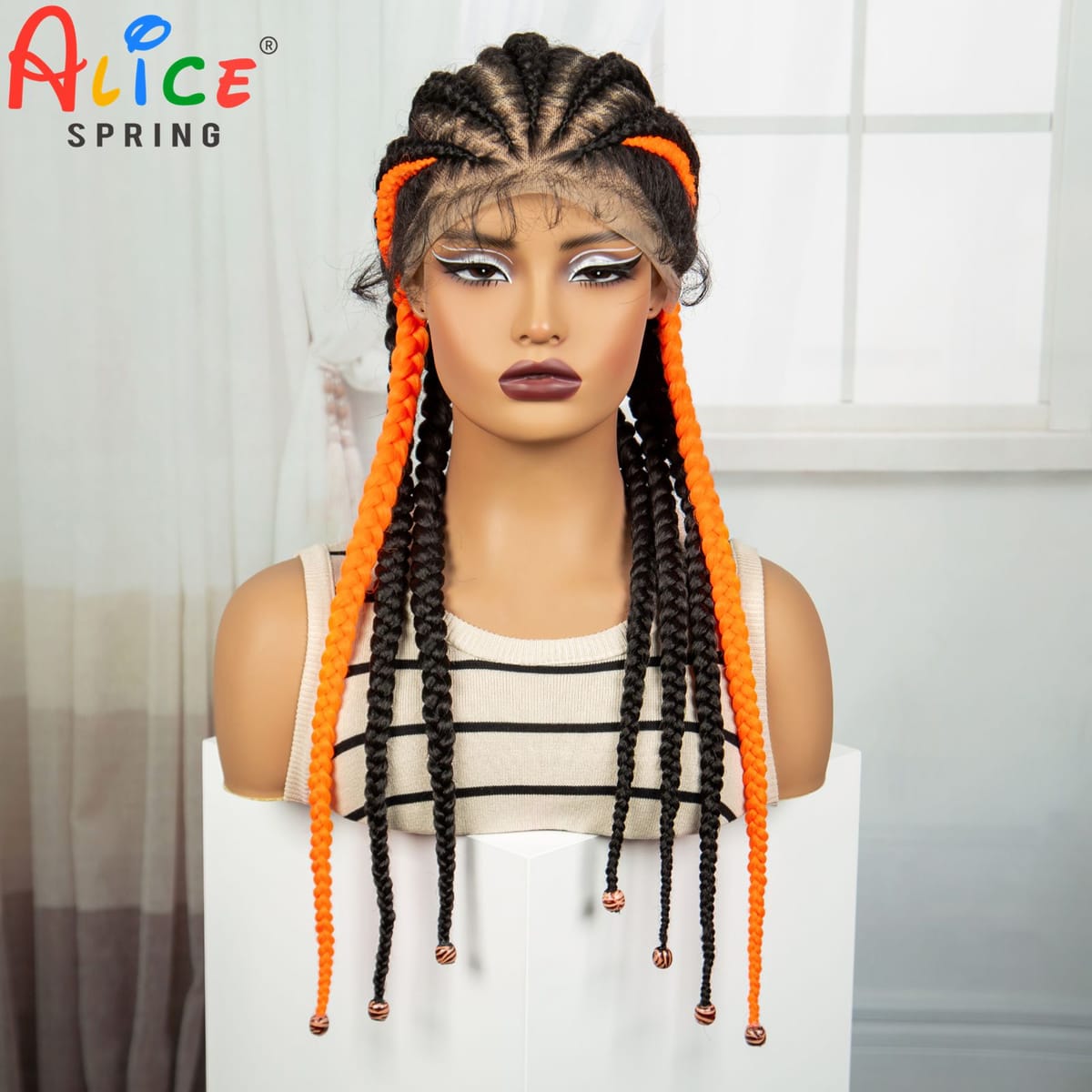 24inch 1B-Orange Cornrow Braided Wigs Synthetic Full Lace Braided Wig with Baby Hair For Black Women Knotless Braided Lace Wigs