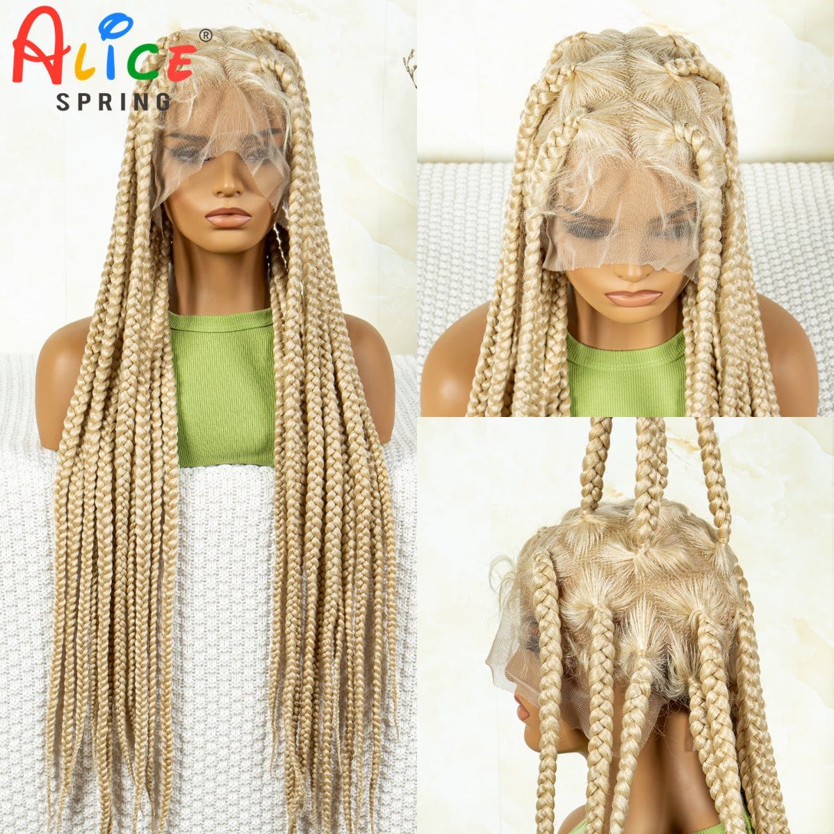 Knotless Box Braided Wigs 613 Blonde Synthetic Transparent Full Lace Braids Wig For Black Women Braided Lace Wig with Baby Hair
