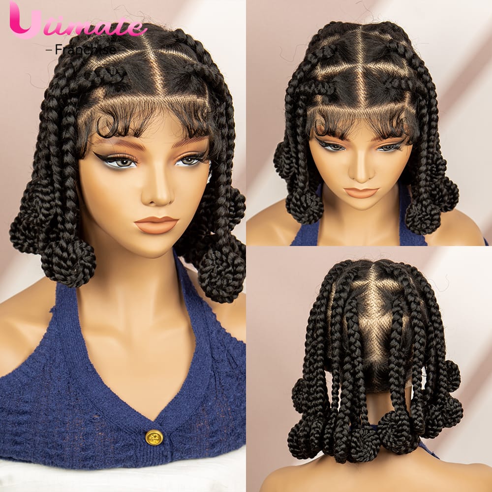Bantu Braided Wigs for Black Women Short Natural Color Synthetic Braiding Hair Wigs with Baby Hair Full Lace Box Braids Wigs