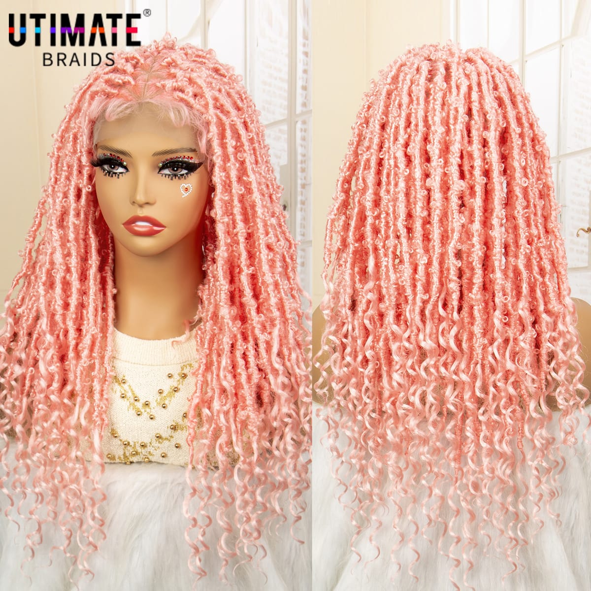 Pink Synthetic Full Lace Wig Butterfly Locs Knotless Box Braided Wigs with Baby Hair for Black Women Lace Frontal Summer Wig