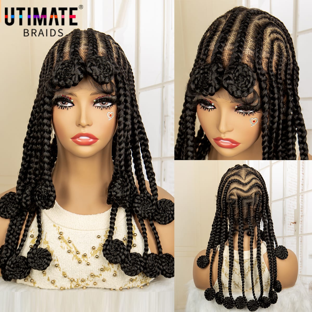 18 Inches Cornrow Braiding Wig Synthetic Transparent HD Full Lace African Bantu Braided Wigs with Baby Hair for Black Women