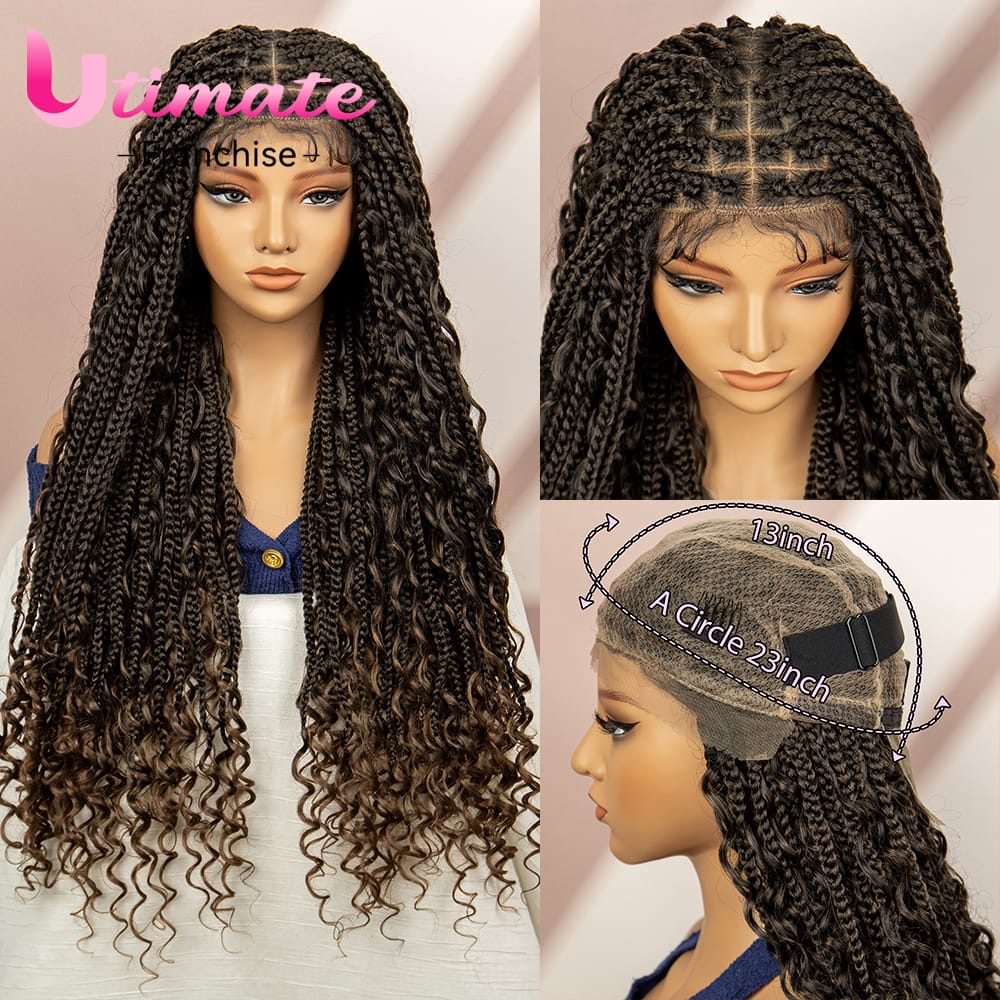 Synthetic Bohemian Braids Wigs for Women Full Lace Box Braided Wig with Baby Hair Knotless Brading Wig Lace Front Boho Braid Wig