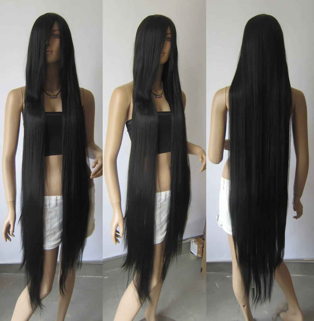 free shipping 130cm 51'' Long Black Heat-resistant fiber Straight Cosplay Hair Wig