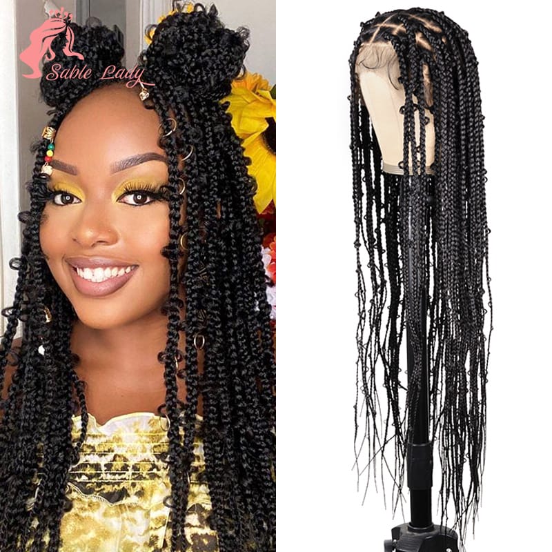 Synthetic Wig Sable Lady Braids Hair Wig Lace Wigs Butterfly Braids Hairstyles Full Lace Front Box Braided Wigs For Black Women