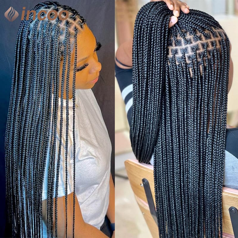 36" Full Lace Lace Braided Wigs Synthetic Box Braided Wigs for Black Women Cornrow Knotless Box Braids Wig African Hair Wigs