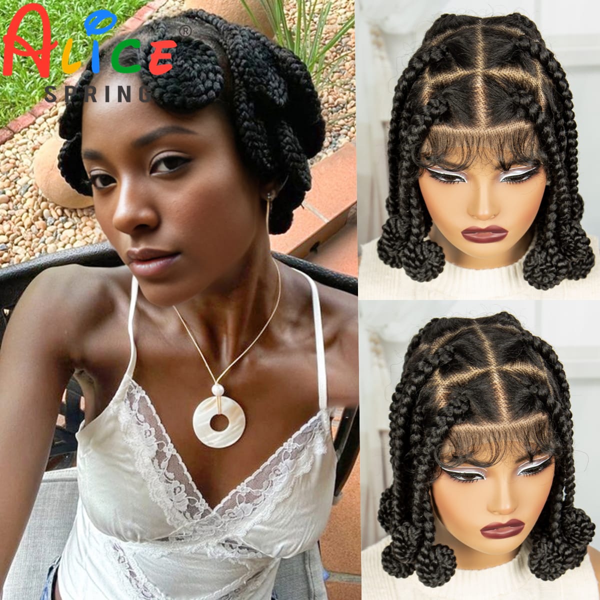 Short Handmade Bantu Braided Wigs Synthetic Knotless Full Lace Braids Wig with Baby Hair Lace Front Braiding Hair Wigs for Women