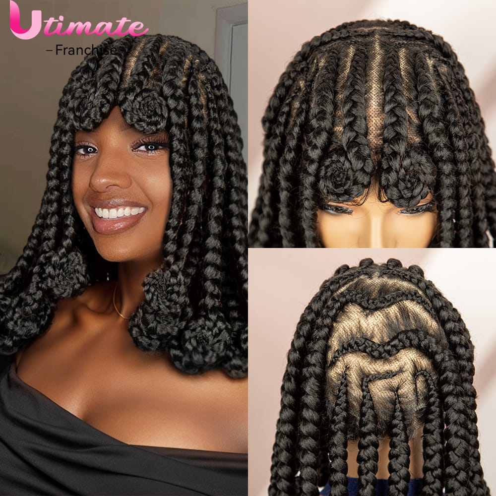 14 Inches Box Braided Wigs for Black Women Short Bob Bantu Braided Wig Cornrow Braiding Hair Wigs Full Lace Wigs