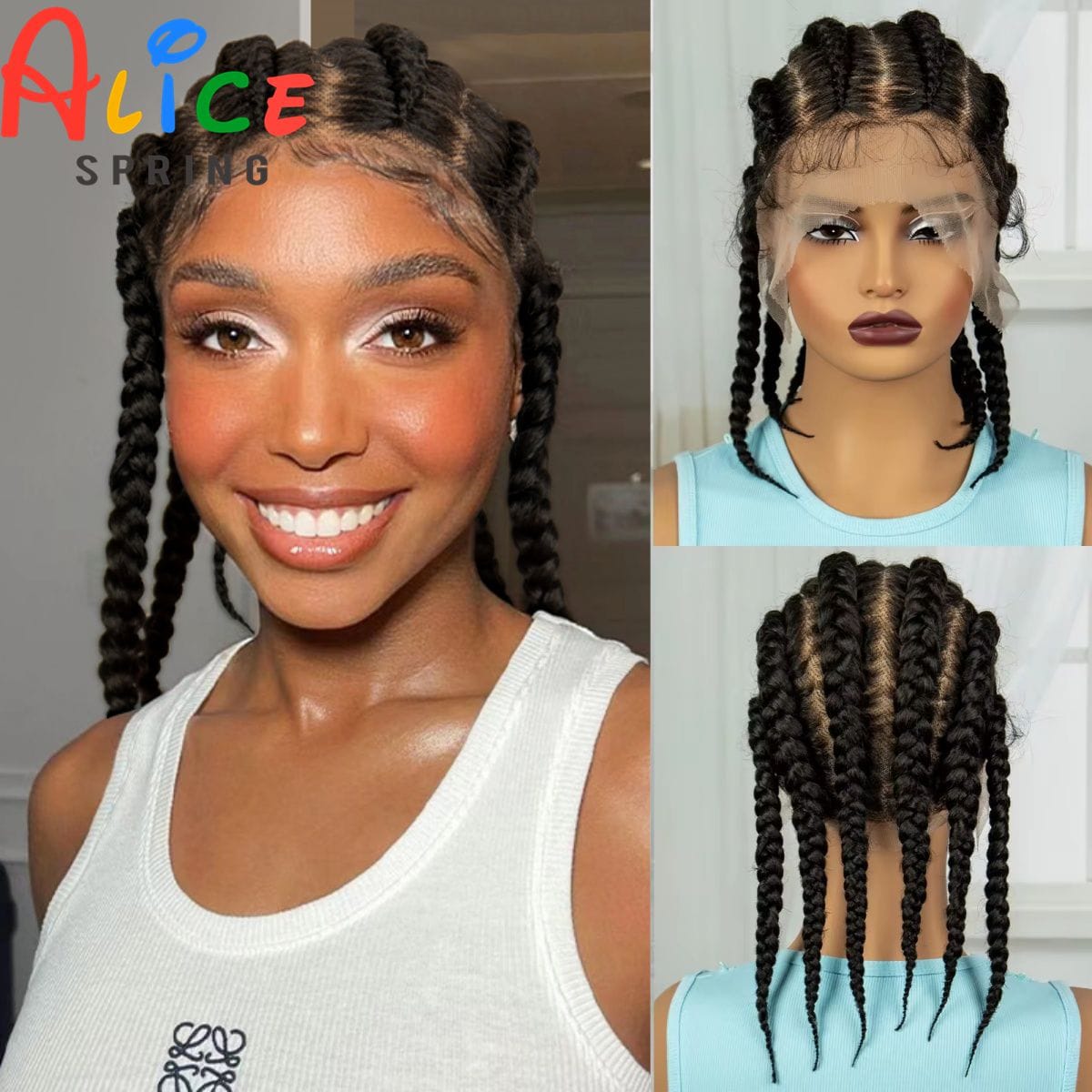 Synthetic Cornrow Braided Wigs Transparent Full Lace Braids Wig Lace Frontal Braiding Hair Wigs With Baby Hair for Black Women