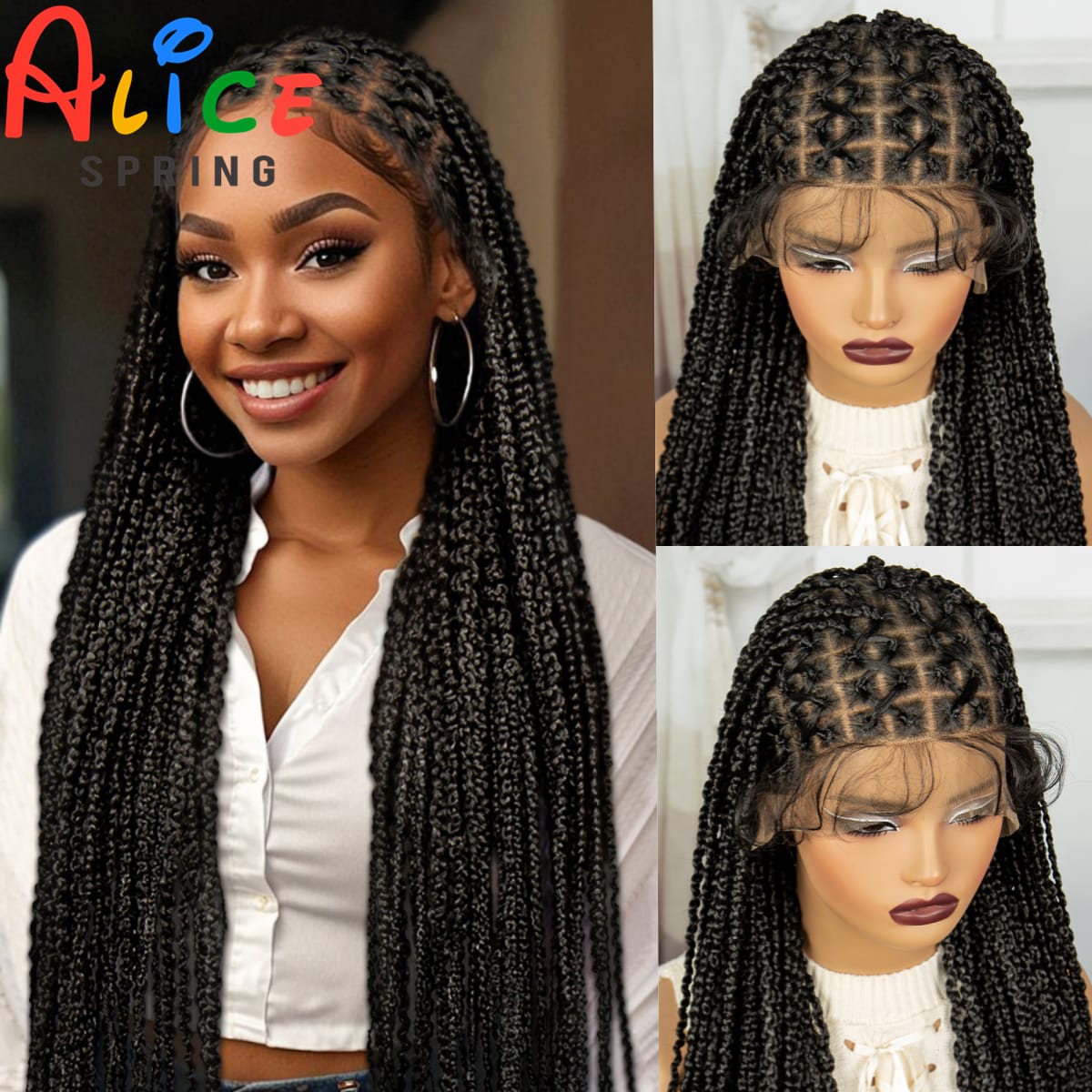36Inch Cornrow Braided Wigs Synthetic Full Lace Knotless Box Braids Wig with Baby Hair Lace Frontal Braided Lace Wig for Women