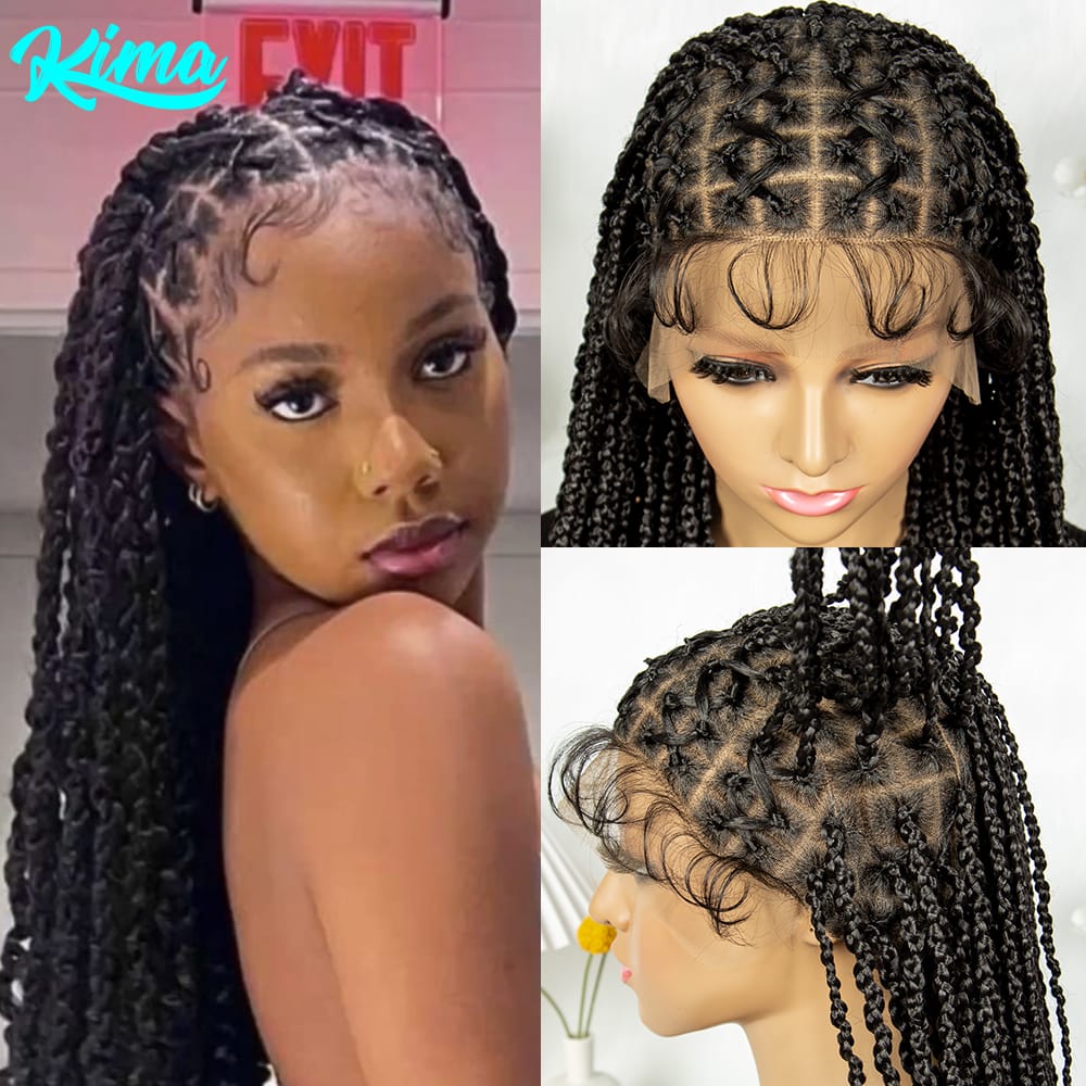 Kima Synthetic Full Lace Braided Wigs Criss Cross Braided Frontal Lace Wig with Baby Hair  36 inches  for Black Women