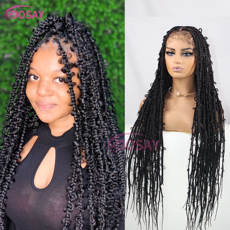 36" Jungle Braided Wig Synthetic Butterfly Braids Full Lace Wigs Goddess Locs Braids Wig Pre-Plucked Baby Hair Box Braids Wig