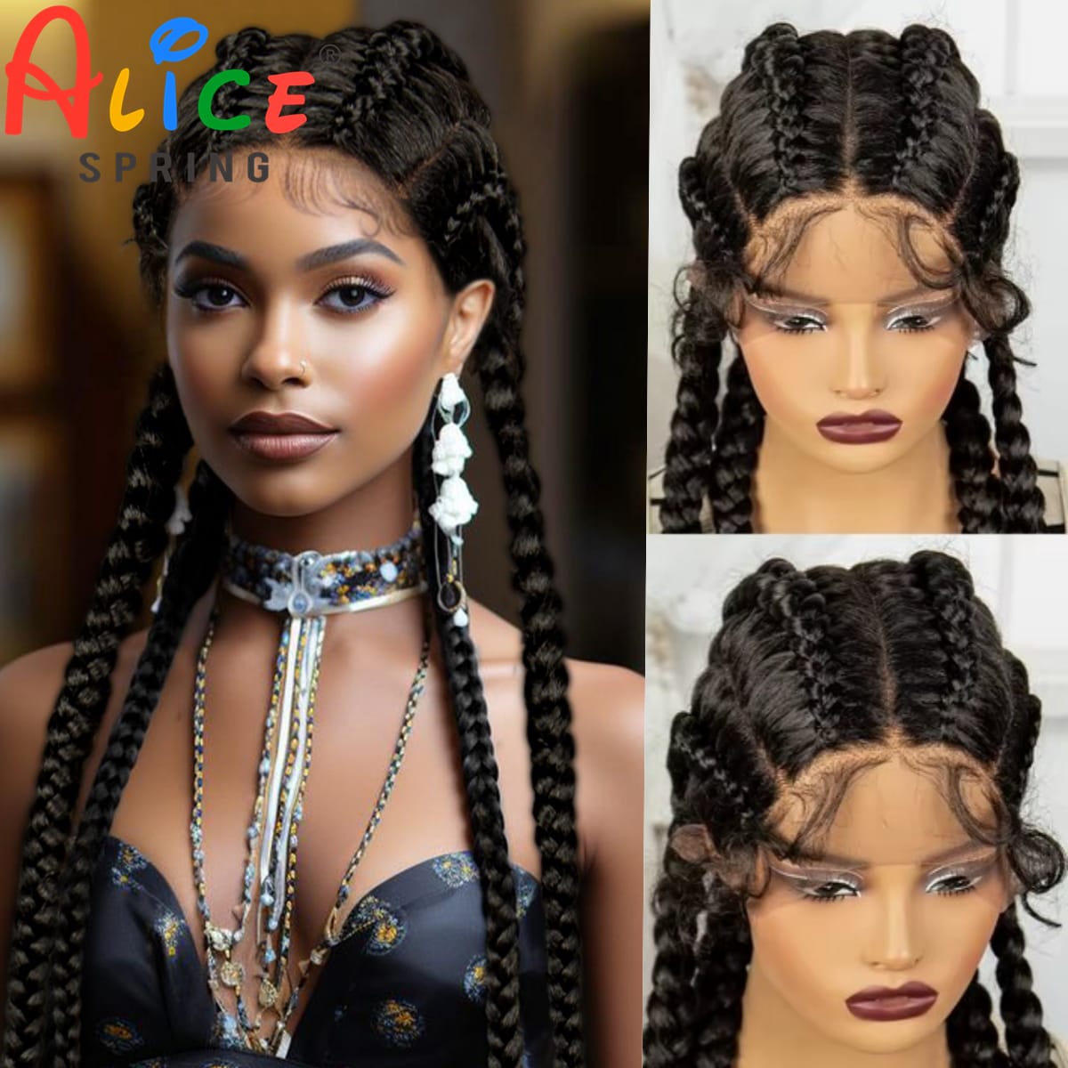 Natural 36 Inch Cornrow Braided Wigs Synthetic Braids Wig With Baby Hair for Black Women Synthetic Lace Ftont Braiding Hair Wigs