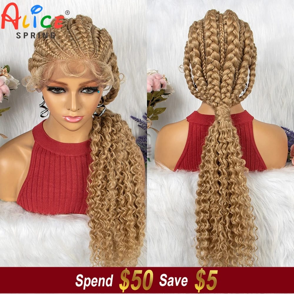 28 Inch Blonde Color Synthetic Lace Front Braided Wigs for Black Women Crochets Braids Hair Wig Pre Plucked with Baby Hair