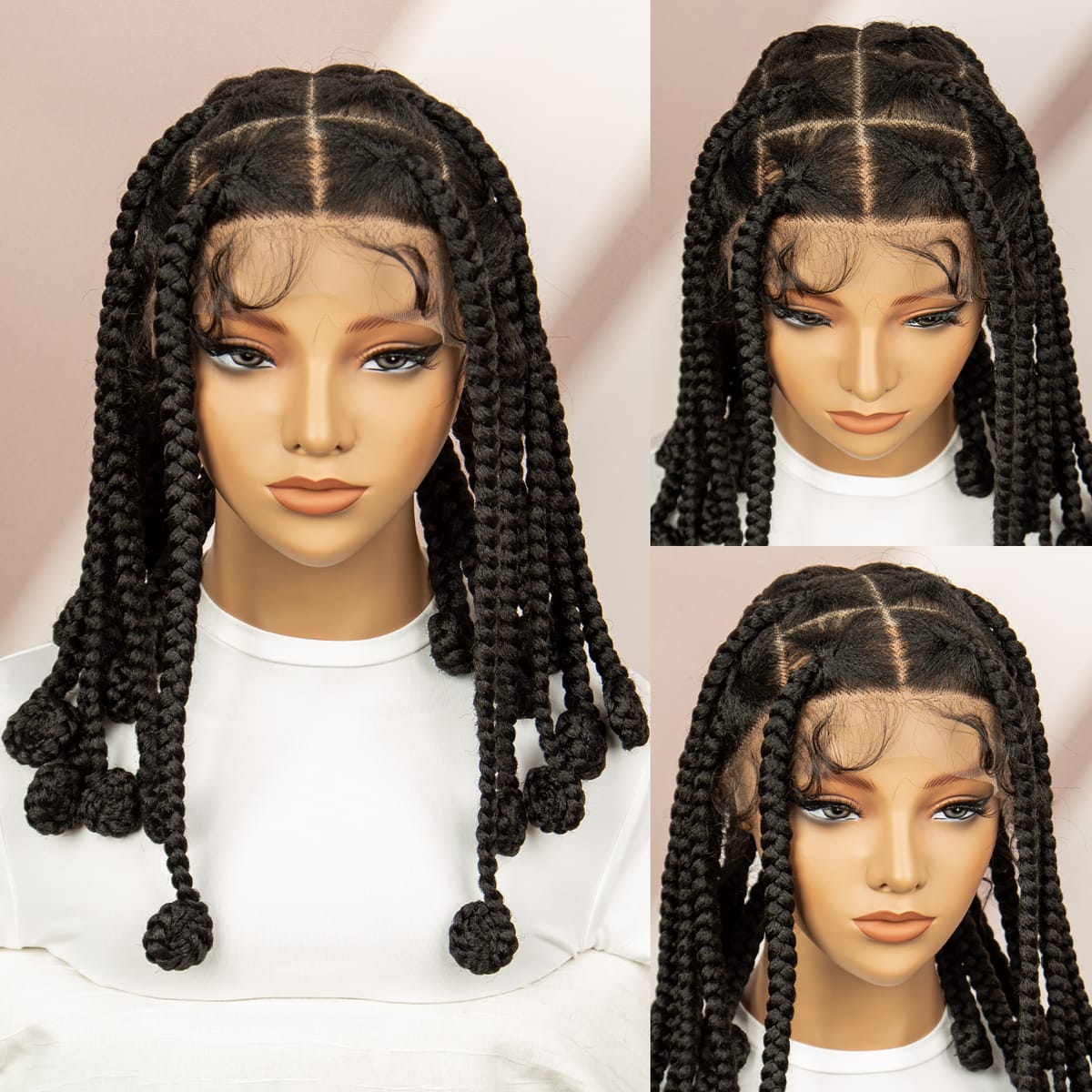 Bantu Synthetic Braided Wigs Full Lace Box Braided Wigs for Women Knotless Wigs with Baby Hair 14 Inches Lace Wigs